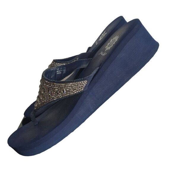 Yellow Box Women's Silver Embellished Blue Leather Slides Sandals size 10 - Picture 3 of 7